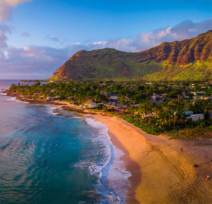 stock image of aerial view of beach hills and city