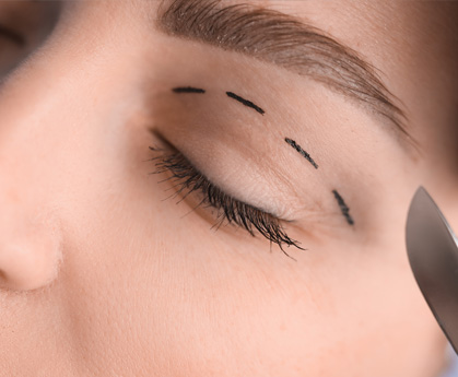 Stock Image of Female Model Face with Sketch Marks